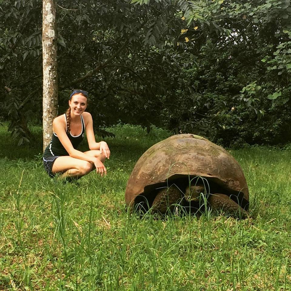 Nicki with a Galápagos tortoise