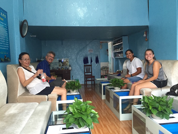 We all tried the fish foot spa near the apartment! Mary and Ron are on the left.